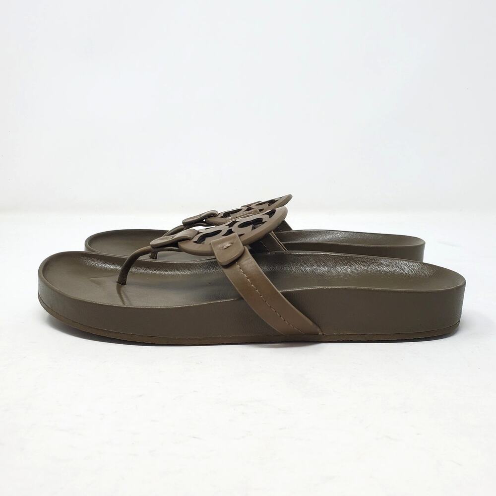 Tory Burch Miller Cloud Calf Leather Thong Sandals Olive Green 81032 Size US 7 M - Picture 5 of 11